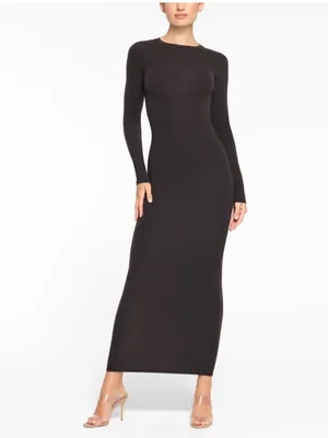Skims Fits Everybody Crewneck Long Sleeve Maxi Dress Onyx Black Size XS thumbnail 11