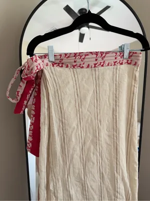 Free People Cream Maxi Skirt with Pink Waist Tie thumbnail 2
