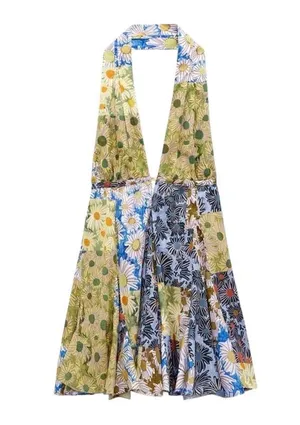 NWT! Zara Blogger Favorite Daisy Bloomcore Halter Mini Dress - Size XL thumbnail 5