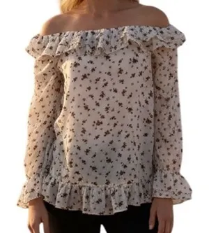 SABO SKIRT Gorgeous Cream Floral Off-Shoulder L/S Lexi‎ Top NWT Size Small thumbnail 1