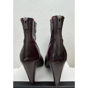 Frye Regina Heel Bootie Women 7.5 Burgundy Leather Pointed Toe Back Zip Heels thumbnail 5