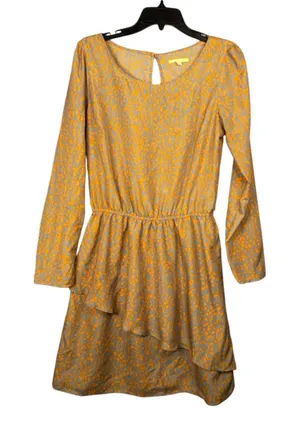 Gianni Bini Animal Print Ruffle Hem Mini Dress Orange Gray Long‎ Sleeve Medium thumbnail 1