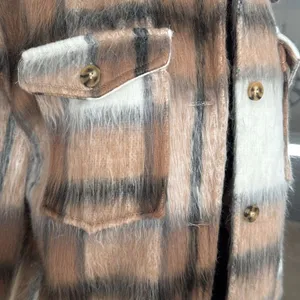 Coldwater Creek Oversized Plaid Midi Shacket Tan Cream Brushed Textured Jacket thumbnail 2