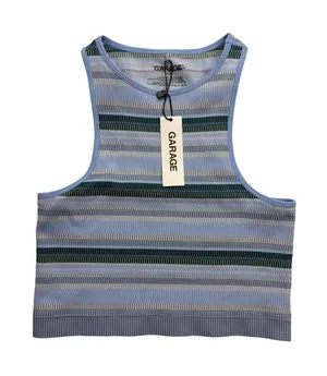 Garage Striped Tank Top Women Small Blue Ribbed Knit Seamless Cropped Racerback thumbnail 1