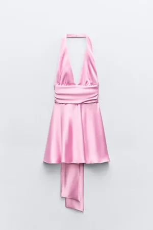 Zara dress mini halter pink satin Bow 🍬 🎀 wedding party coctail bridal shower thumbnail 12