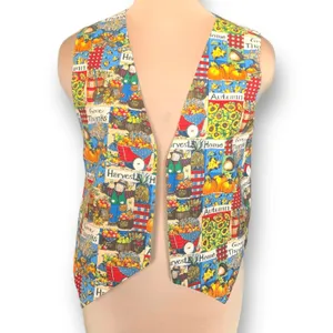 Vintage Handmade Reversible Vest Autumn Pumpkin‎ Scarecrow Farmhouse Blue Orange thumbnail 4