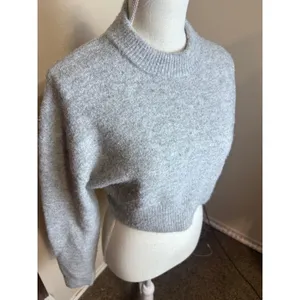 Zara Gray Cropped Mock Neck Knit Sweater Wool Blend Heather Gray sz Small thumbnail 2
