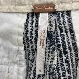 Free People High Rise Vertical Stripe Tapered Leg Cotton Pants Blue White Size 6 thumbnail 5