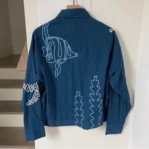 NWT Free People We The Free Tidal Stitch Button Down Shirt in Blue thumbnail 4