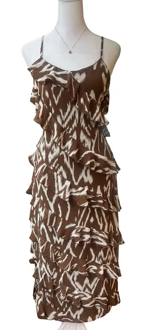 WDNY flowy tiered brown white tribal abstract wedding guest lined sundress NWT M thumbnail 1