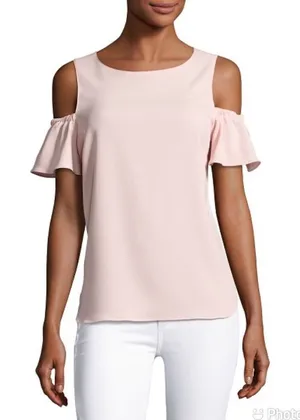 AMANDA UPRICHARD Cold Shoulder Blouse Top Short Flutter Sleeve Light Pink XS‎ thumbnail 1