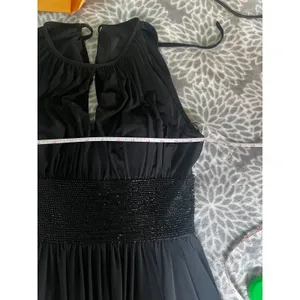 Black Beaded Waist Cocktail Dress 6 Halter Keyhole‎ LBD Elegant Glam Minimalist thumbnail 6