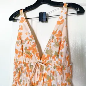 Peony Dress‎ Vacation Cotton Floral Lightweight Summer Maxi Pastel Orange M EUC thumbnail 5