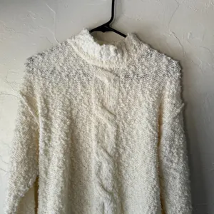 Joan Harper Cream Cable Knit Mock Neck Sweater‎ Pullover Medium Popcorn White thumbnail 2