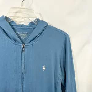 Ralph Lauren Medium Jacket Blue Full‎ Zip Cotton Hoodie Preppy Y2K Athletic 574 thumbnail 4