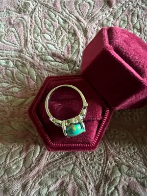 Sterling Silver Turquoise & Yellow Oval Statement Ring - Women's Jewelry Size 8 thumbnail 2