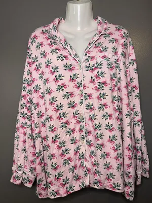 Vera Bradley Pajama Set Womens 2XL Pink Floral Jersey Button Front Lounge Pants thumbnail 2