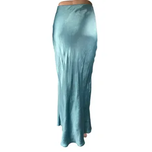 BEC & Bridge Blue Silk Satin High Waisted Pull On Pencil Midi Slip Skirt Size 4 thumbnail 3