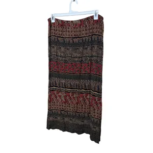 Vintage California Krush 90s Womens XL Boho‎ Maxi Skirt Burgundy Black Print thumbnail 5