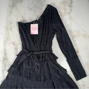 Hello Molly Dance The Night Away Black One-Shoulder Ruffle Mini Dress 8 New NWT thumbnail 6
