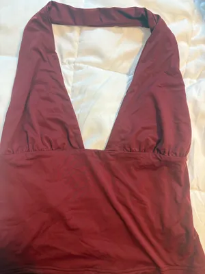 Amazon Burgundy V Neck Halter Crop top thumbnail 1