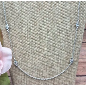 Ann Taylor Silver-Tone Long Chain Necklace With Clear Crystal Accents 36 Inches thumbnail 3