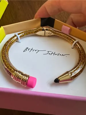 Betsey Johnson Sparkle Glitter Pencil Hinged Bangle Bracelet $58 Retail NIB thumbnail 2