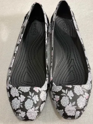 CROCS Black Floral Ballet Flats with White and Light Pink Print thumbnail 1