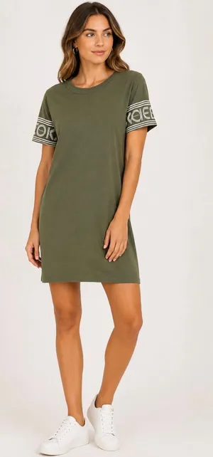 KENZO Paris Logo Sleeve T Shirt Dress Olive Green Cotton XL $328 thumbnail 1