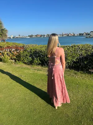 For Love & Lemons‎ Raya Pink Velvet Rosette Rose Floral Maxi Dress Size M thumbnail 11
