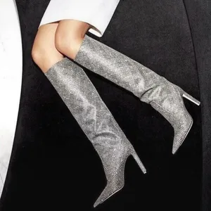 Jimmy Choo Mavis Glitter Plaid Heel Boots 39 thumbnail 2