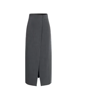 Commense Brown High Waisted Wrap Midi Skirt Front Slit XS 231021003‎ thumbnail 3