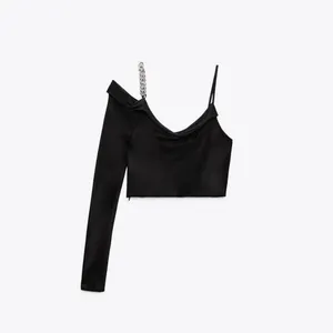 NWT Zara Woman Satin Effect Asymmetric Chain Top Black Top Size M Blogger Fave thumbnail 6