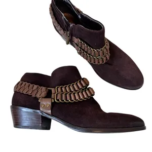Sam Edelman Brown Suede Ankle Boots Womens 7.5 Booties Western Braided Fall thumbnail 2