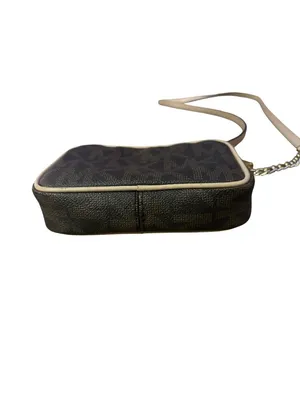 Michael Kors Jet Set Travel Crossbody Bag Brown MK Monogram Small Gold Chain Use thumbnail 10