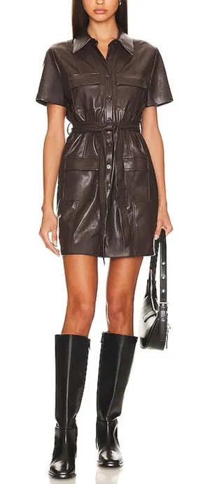 Amanda Uprichard Sz M Short Sleeve Greyson Mini Dress in Cocoa thumbnail 1