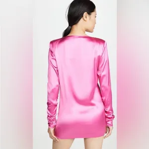 Gauge81 Pisa Fuchsia Pink‎ Satin Ruched Long Sleeve Mini Dress Sz XS NEW thumbnail 2