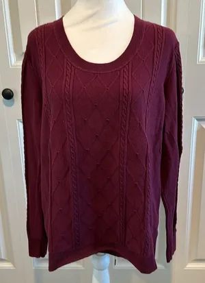 Banana Republic XL Burgundy Scoopneck Cable Knit‎ Sweater thumbnail 1