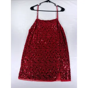 Intimately Free People Red Sequin Mini Slip Dress Square Neck Sz L OB1533256 NWT thumbnail 9