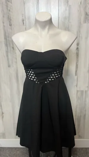 Black Strapless Skater Dress Cutout Waist Open Back Size S thumbnail 1