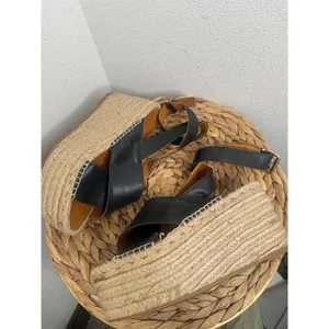 Alohas Sandals Vegas Platform Espadrilles Sandal Black Wedge Leather Jute Strap thumbnail 5