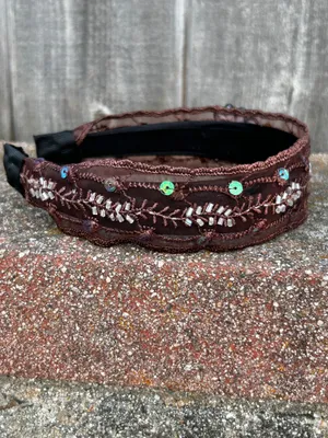 Custom Headband with flower patch & crystals handmade brand new thumbnail 4