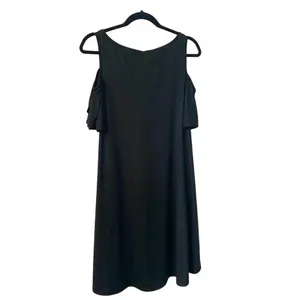 Stretchy Black Cold Shoulder Criss Cross V-Neck Mini‎ Swing Dress NWT thumbnail 2