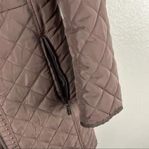 GALLERY Brown Quilted Puffer Faux Fur Zip Hoodie Zipper Lined Coat, Size. Medium thumbnail 10