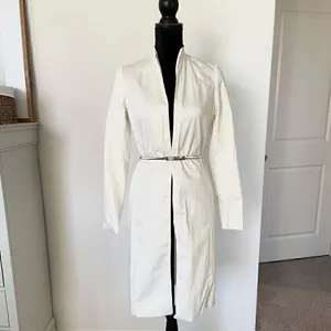 Vassa&Co Trend White Lined Belted Trench Coat Long Sleeve 97% high thread cotton thumbnail 2