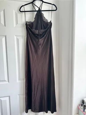 Reformation Aara Silk Halter Maxi Dress Chocolate Brown thumbnail 4
