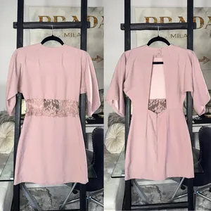 ASOS Blush Pink Lace Panel Mini Dress Open Back Soft Kimono Sleeves Womens 0 New thumbnail 2