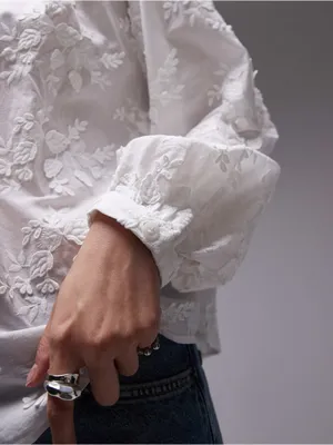 NWT & Other Stories White Floral Embroidered Cotton Blouse Size 10 thumbnail 4
