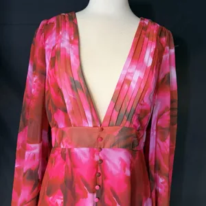 F&P Pink Floral‎ Midi Dress Women's Large NWT Long Sleeve V-Neck thumbnail 5