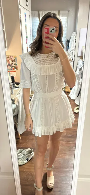 Love Shack Fancy Cooper White Cotton Lace Ruffle Mini Dress thumbnail 4